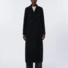 Cappotto lungo in lana con dettaglio di mezza cintura, nero Cappotto lungo in lana con dettaglio di mezza cintura, nero