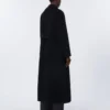 Cappotto lungo in lana con dettaglio di mezza cintura, nero Cappotto lungo in lana con dettaglio di mezza cintura, nero