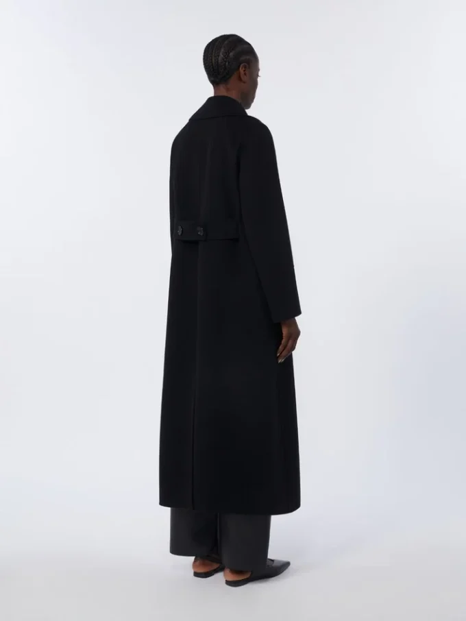 Cappotto lungo in lana con dettaglio di mezza cintura, nero Cappotto lungo in lana con dettaglio di mezza cintura, nero
