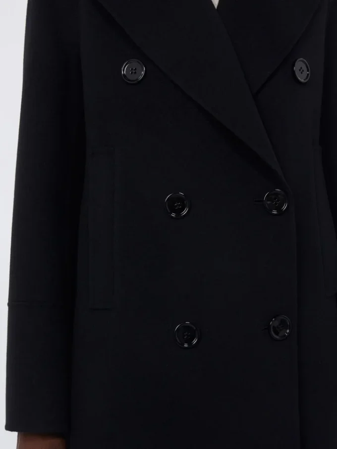 Cappotto lungo in lana con dettaglio di mezza cintura, nero Cappotto lungo in lana con dettaglio di mezza cintura, nero