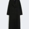 Cappotto lungo in lana con dettaglio di mezza cintura, nero Cappotto lungo in lana con dettaglio di mezza cintura, nero