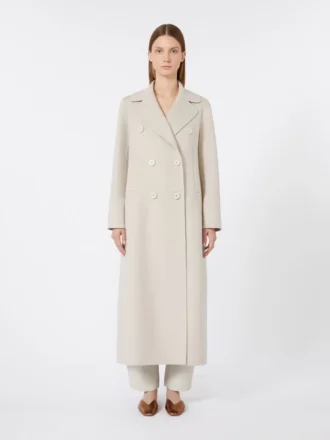 Cappotto lungo in lana con dettaglio di mezza cintura, sabbia