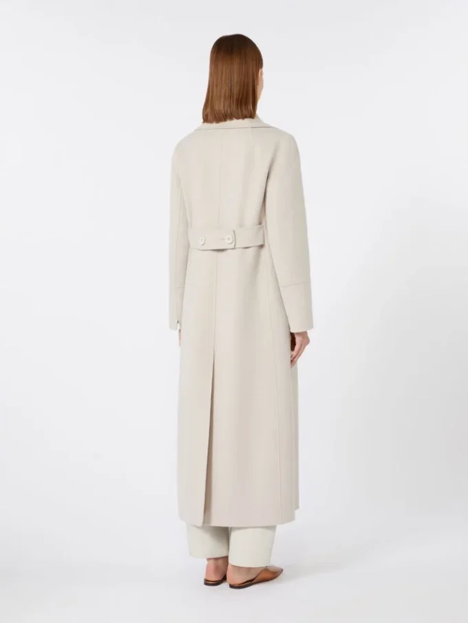 Cappotto lungo in lana con dettaglio di mezza cintura, sabbia Cappotto lungo in lana con dettaglio di mezza cintura, sabbia