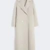 Cappotto lungo in lana con dettaglio di mezza cintura, sabbia Cappotto lungo in lana con dettaglio di mezza cintura, sabbia
