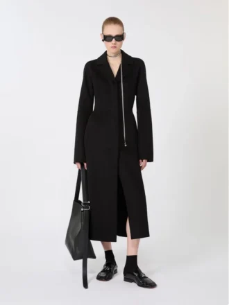 Cappotto lungo in lana dalla vestibilità slim, nero