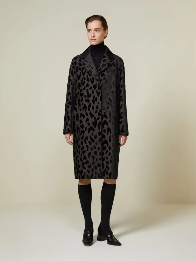 Cappotto monopetto in velluto maculato, nero Cappotto monopetto in velluto maculato, nero