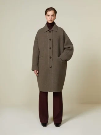 Cappotto oversize in lana doppia, tortora