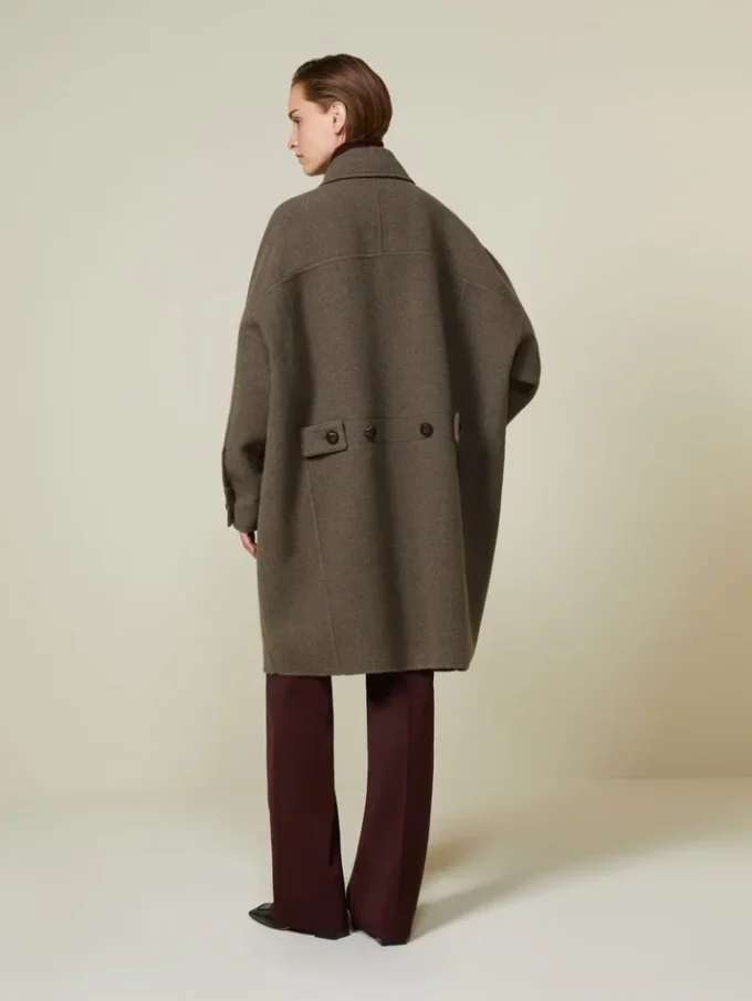 Cappotto oversize in lana doppia, tortora
