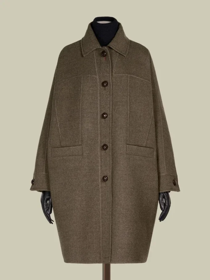Cappotto oversize in lana doppia, tortora