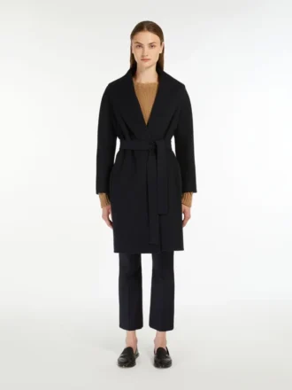 Cappotto-vestaglia in lana Double Face, blu notte