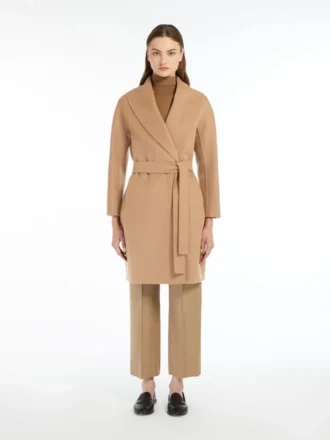 Cappotto-vestaglia in lana Double Face, color cammello