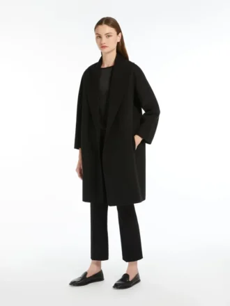 Cappotto-vestaglia in lana Double Face, nero