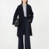 Cappotto-vestaglia in misto lana Double Face, blu navy Cappotto-vestaglia in misto lana Double Face, blu navy