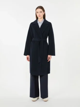 Cappotto-vestaglia in misto lana Double Face, blu navy