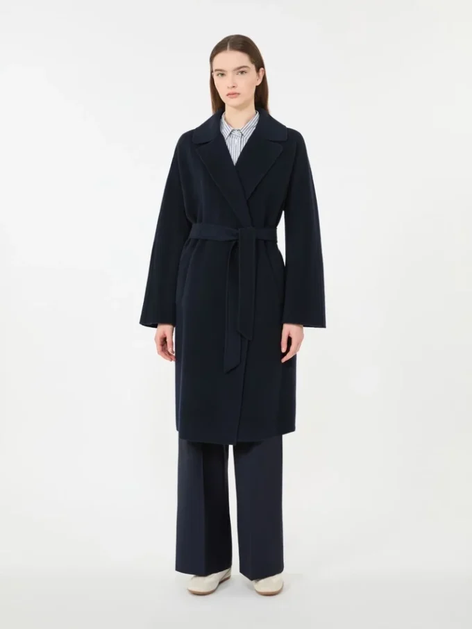 Cappotto-vestaglia in misto lana Double Face, blu navy Cappotto-vestaglia in misto lana Double Face, blu navy