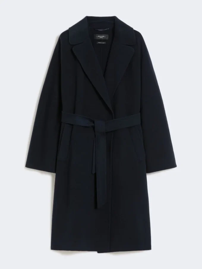 Cappotto-vestaglia in misto lana Double Face, blu navy Cappotto-vestaglia in misto lana Double Face, blu navy