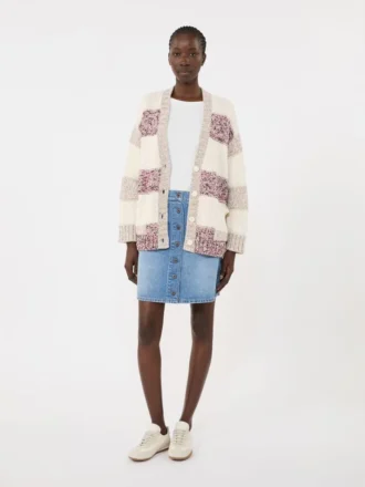 Cardigan a righe in lana e cotone, color sabbia