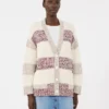 Cardigan a righe in lana e cotone, color sabbia Cardigan a righe in lana e cotone, color sabbia