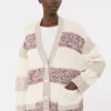 Cardigan a righe in lana e cotone, color sabbia Cardigan a righe in lana e cotone, color sabbia