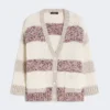 Cardigan a righe in lana e cotone, color sabbia Cardigan a righe in lana e cotone, color sabbia