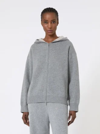 Cardigan con cappuccio in lana e cashmere, grigio medio