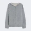 Cardigan con cappuccio in lana e cashmere, grigio medio Cardigan con cappuccio in lana e cashmere, grigio medio