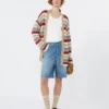 Cardigan in filato di lino con cintura, ciliegia