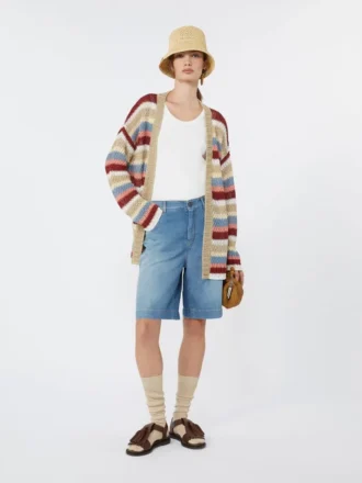 Cardigan in filato di lino con cintura, ciliegia