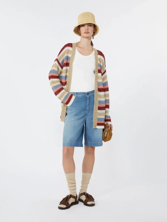Cardigan in filato di lino con cintura, ciliegia