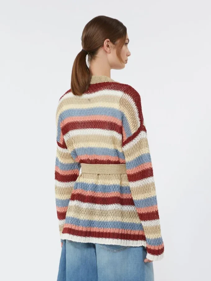 Cardigan in filato di lino con cintura, ciliegia
