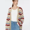 Cardigan in filato di lino con cintura, ciliegia