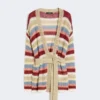 Cardigan in filato di lino con cintura, ciliegia