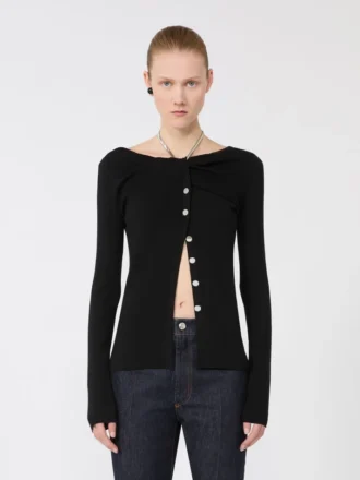 Cardigan in lana con catena, nero