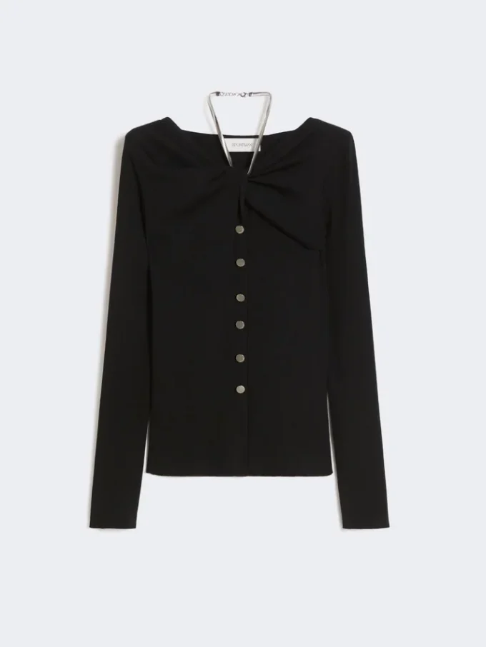 Cardigan in lana con catena, nero Cardigan in lana con catena, nero