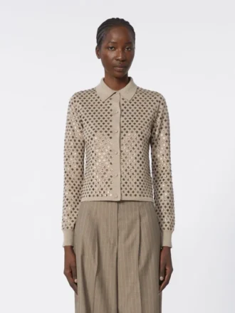 Cardigan in lana con paillettes, marrone