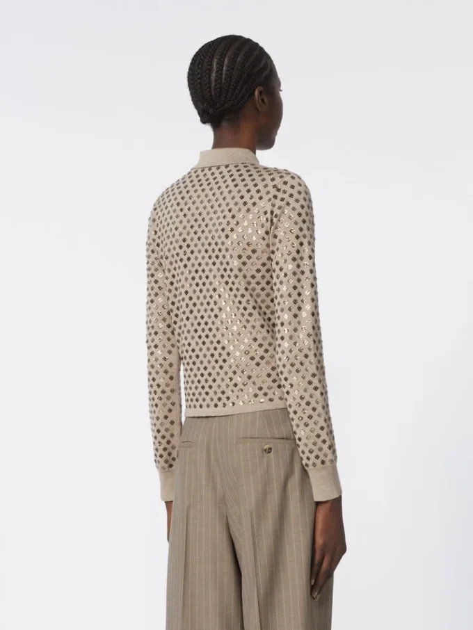 Cardigan in lana con paillettes, marrone Cardigan in lana con paillettes, marrone
