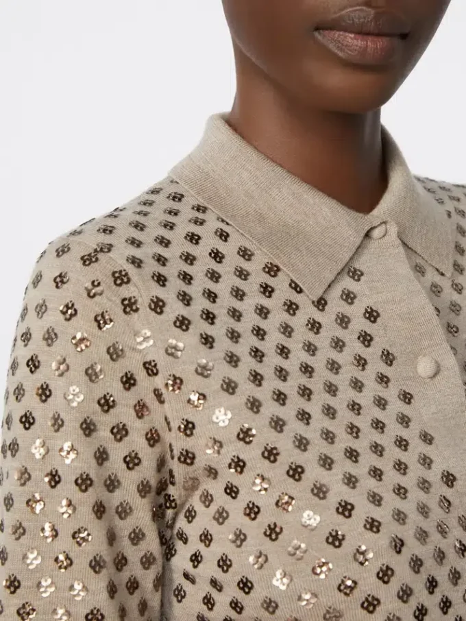 Cardigan in lana con paillettes, marrone Cardigan in lana con paillettes, marrone