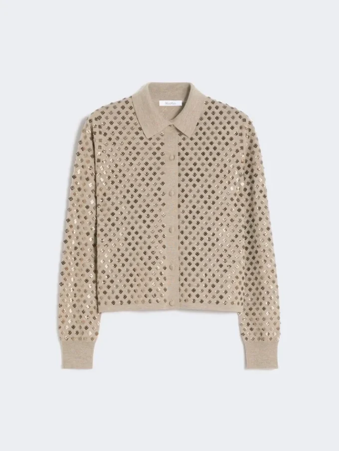 Cardigan in lana con paillettes, marrone Cardigan in lana con paillettes, marrone