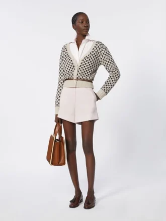 Cardigan in lana e cashmere fantasia, beige
