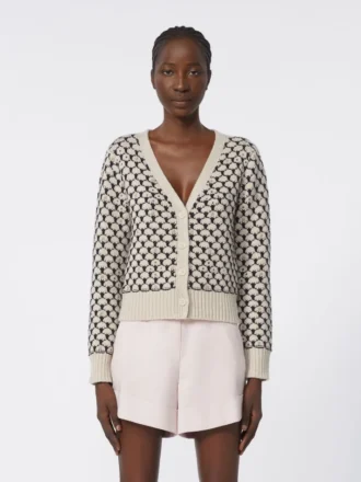 Cardigan in lana e cashmere fantasia, beige