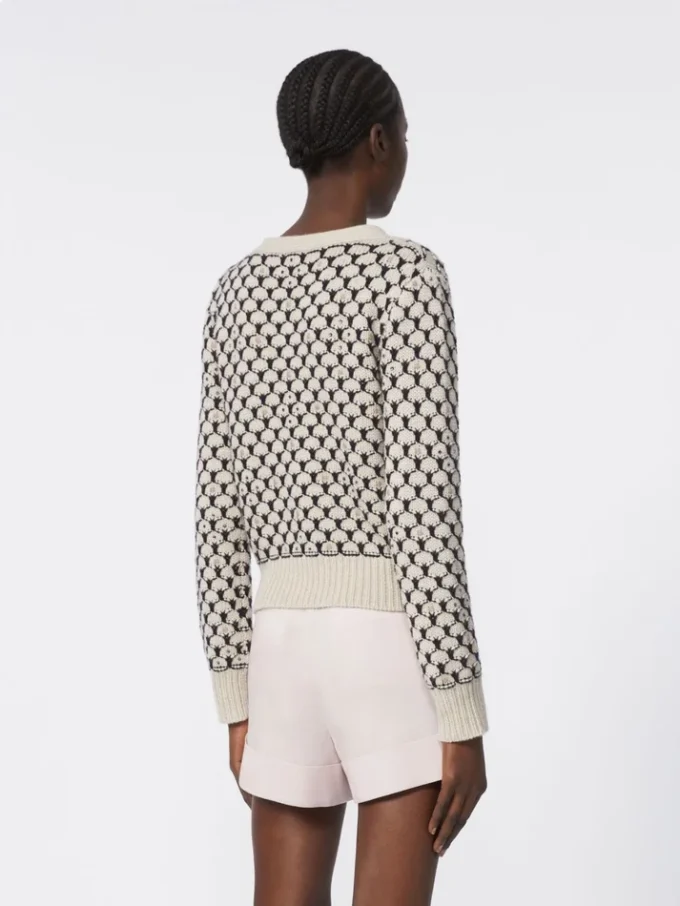 Cardigan in lana e cashmere fantasia, beige