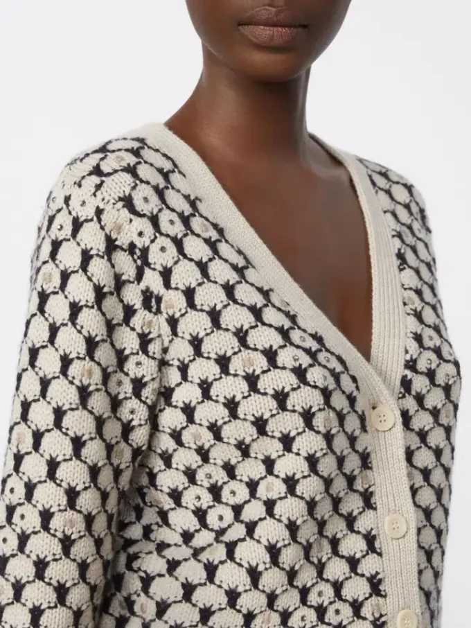 Cardigan in lana e cashmere fantasia, beige