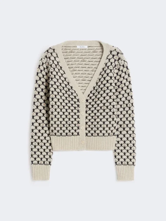 Cardigan in lana e cashmere fantasia, beige