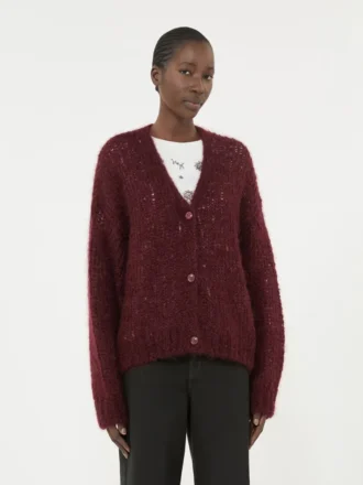 Cardigan in mohair, bordeaux