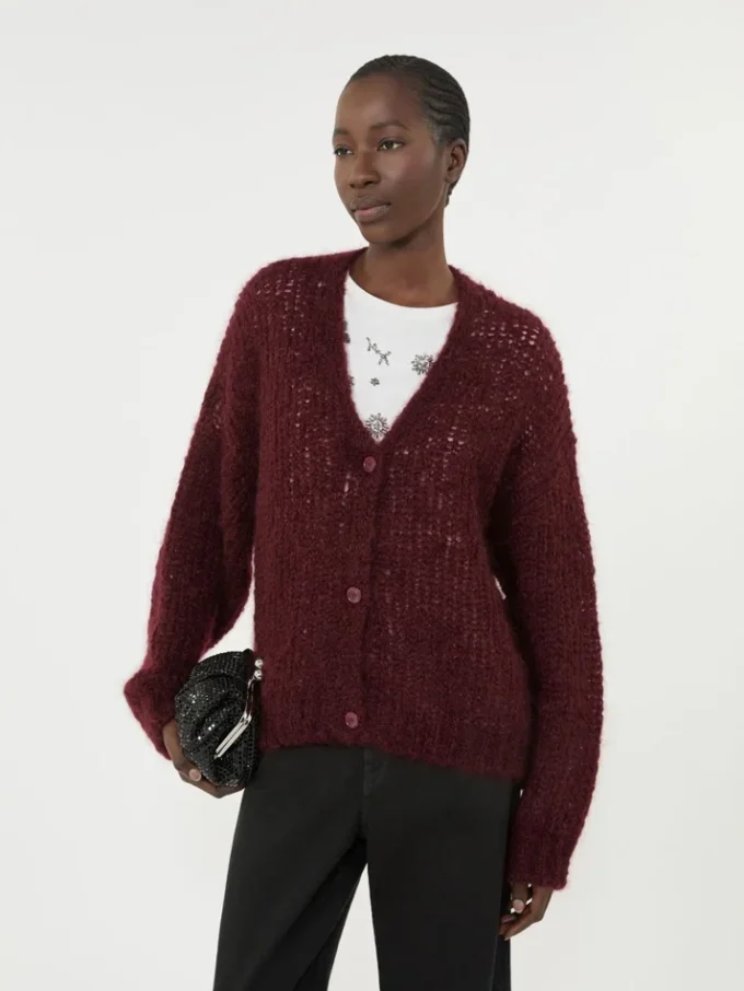 Cardigan in mohair, bordeaux Cardigan in mohair, bordeaux