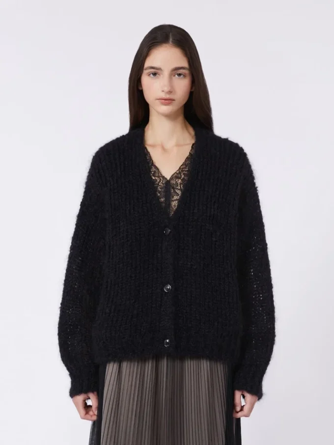 Cardigan in mohair, nero Cardigan in mohair, nero