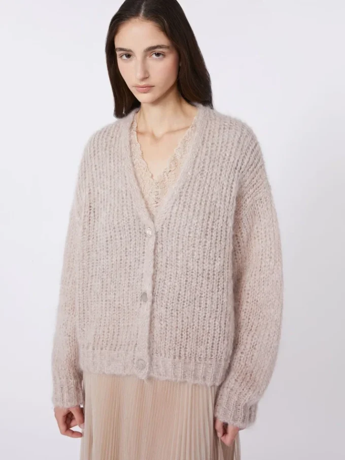 Cardigan in mohair, sabbia Cardigan in mohair, sabbia
