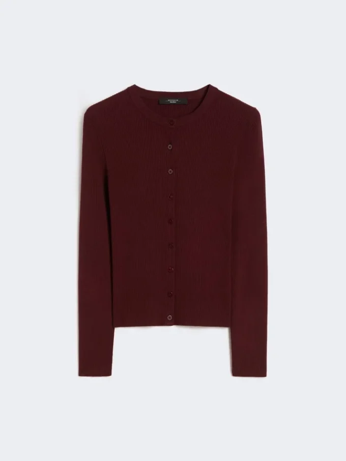 Cardigan in viscosa a coste, bordeaux Cardigan in viscosa a coste, bordeaux