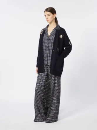Cardigan lungo in lana e cashmere, blu oltremare