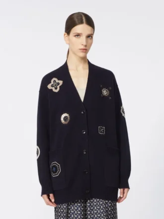 Cardigan lungo in lana e cashmere, blu oltremare